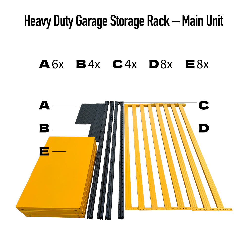 Heavy-Duty 4-Tier Shelf, Industrial-grade metal storage rack with 5500 lbs load capacity. Adjustable 4-tier design, ideal for garages, warehouses, tools, and heavy equipment.