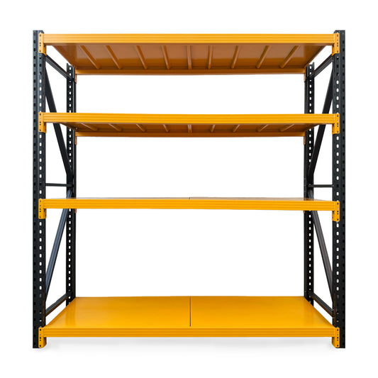 Heavy-Duty 4-Tier Shelf, Industrial-grade metal storage rack with 5500 lbs load capacity. Adjustable 4-tier design, ideal for garages, warehouses, tools, and heavy equipment.
